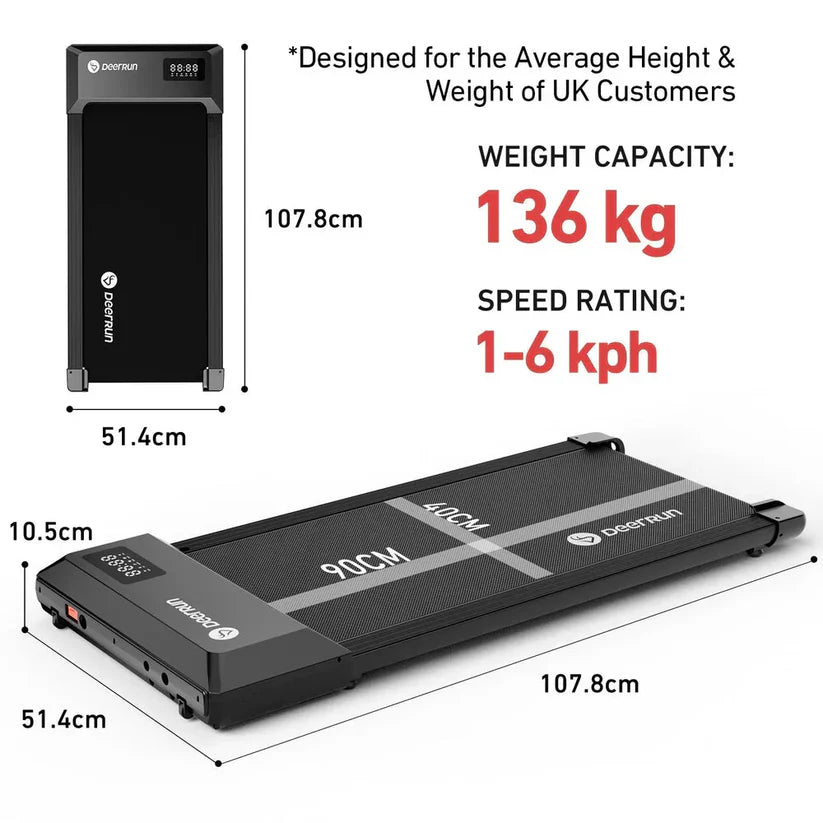 Under Desk Walking Treadmill - Compact Foldable Design, Whisper-Quiet Operation (Max 220lbs)