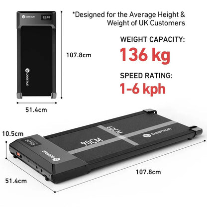 Under Desk Walking Treadmill - Compact Foldable Design, Whisper-Quiet Operation (Max 220lbs)
